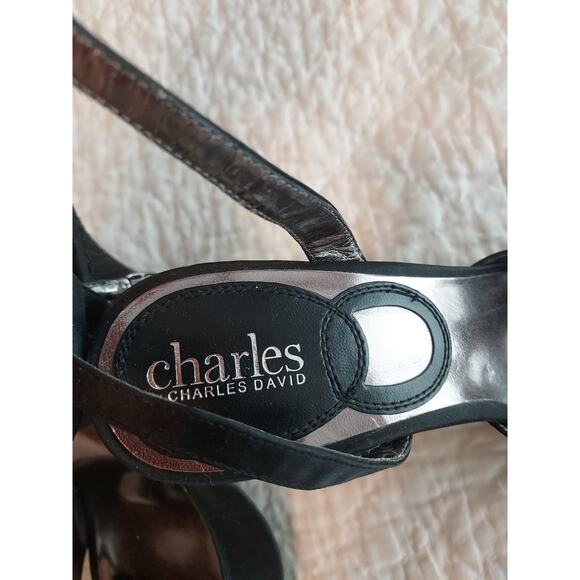 Charles by Charles David Heels Womens Size 9 M Black Rhinestone Ankle Strap EUC - Picture 2 of 10